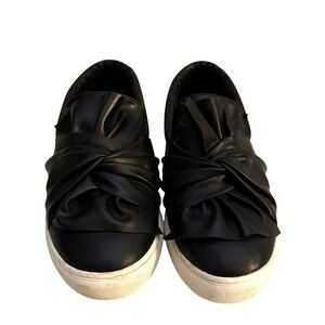 MIA Zoe‎  Black Faux Leather Slip On Sneakers Women's Bow Detail Platform 6.5